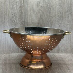 VTG Colander Copper w/ Brass Handle Footed Pedestal Strainer Rustic 9"